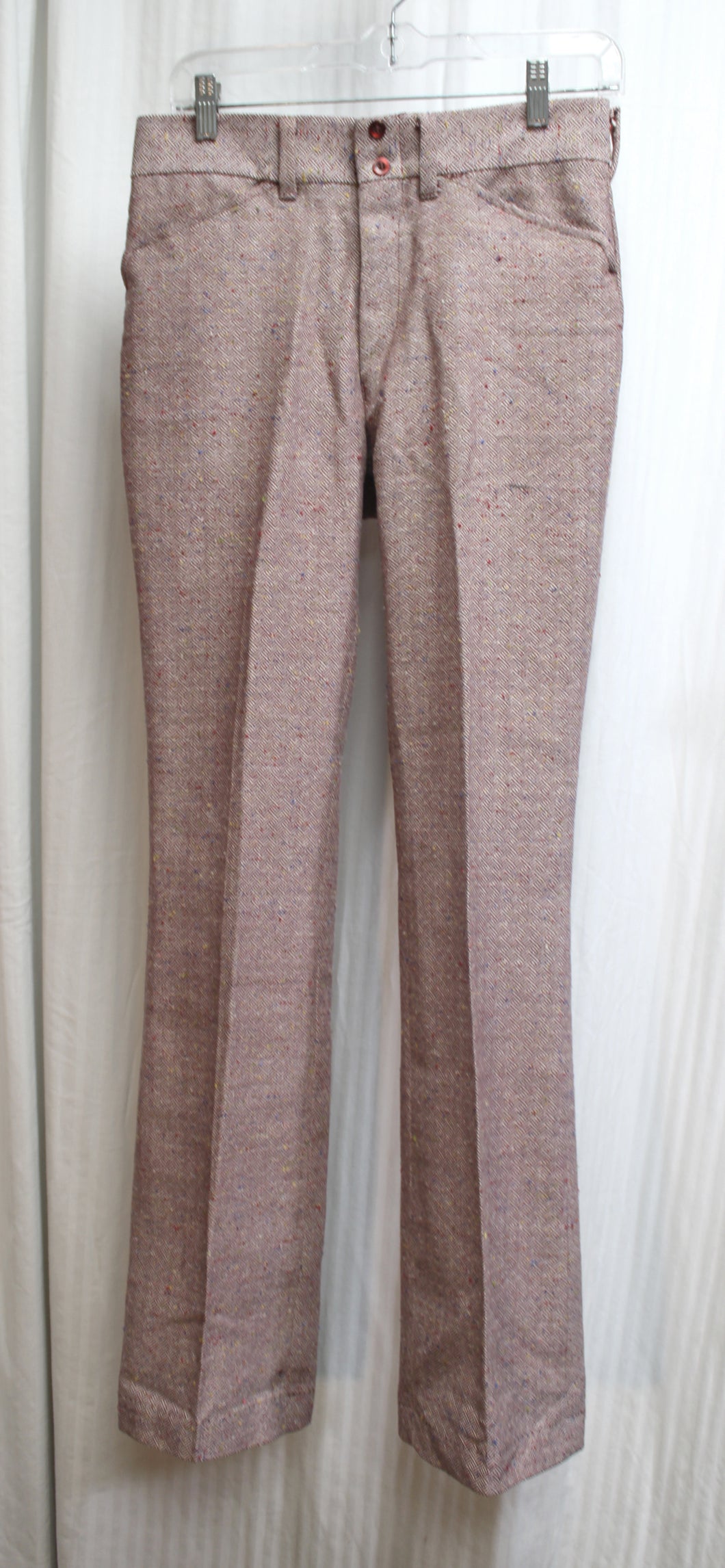 Men's Vintage 60's/70's - The Put On Shop (Sears Roebuck Co.) - Maroon & Beige Crossover Herringbone  Pants - Size 29/31