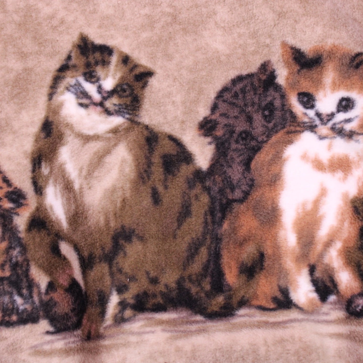 Blair - Vintage - Tan Cat Print Full-zip Fleece Jacket - Size 2XL