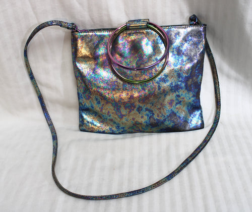 Thacker new York - Metallic Iridescent Oil Slick w/ Metal Ring Handles & Removable Shoulder/Cross Body Strap