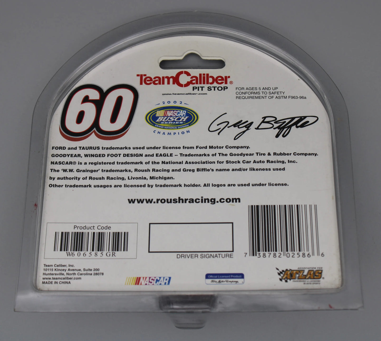 Team Caliber - Vintage - Silver/Black/Red 2002 Grainger #60 Ford Taurus NASCAR Greg Biffle Die-Cast Model Toy Car