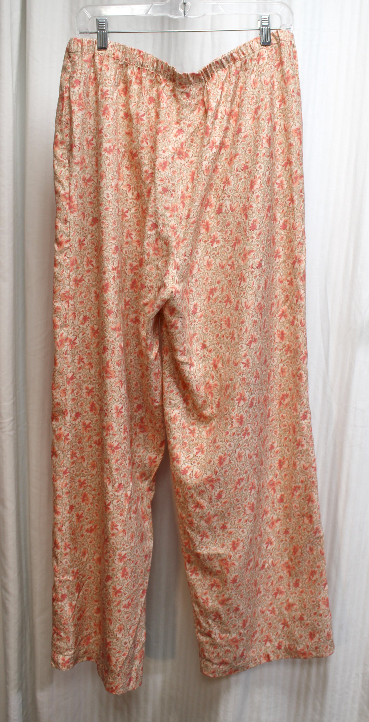 Coldwater Creek - 100% Silk Peachy Floral, Wide Leg Lounge Pants w/ Pockets - Size L