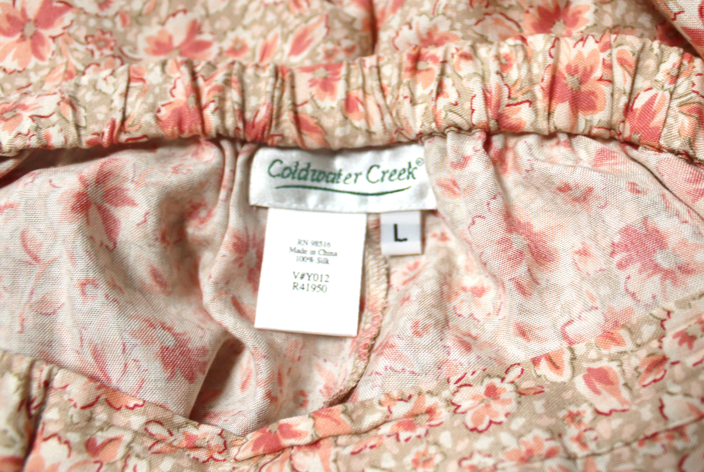 Coldwater Creek - 100% Silk Peachy Floral, Wide Leg Lounge Pants w/ Pockets - Size L