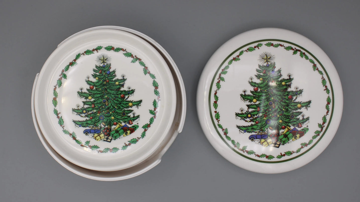 Set of Six Christmas Tree Coaster with a Round Box