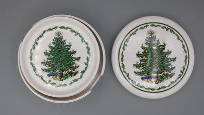 Set of Six Christmas Tree Coaster with a Round Box