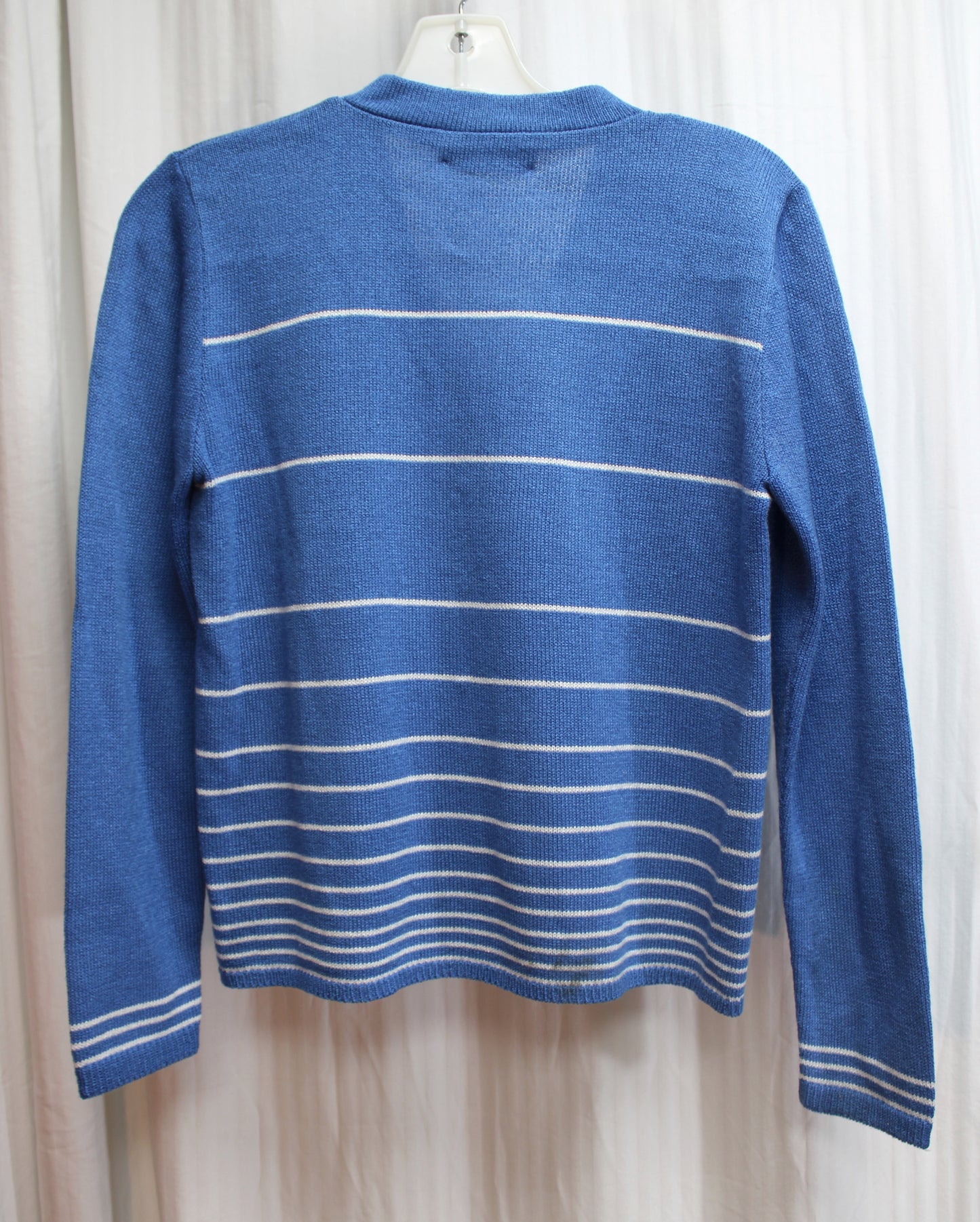 Vintage - San  Remo Petites - Blue w/ White Stripes V- Neck Cardigan Sweater - Size S