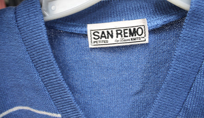 Vintage - San  Remo Petites - Blue w/ White Stripes V- Neck Cardigan Sweater - Size S