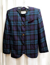 Load image into Gallery viewer, Stirling Cooper - Blue, Black &amp; Purple Plaid, Round Neck Blazer w/ Pocket Square - Size 10