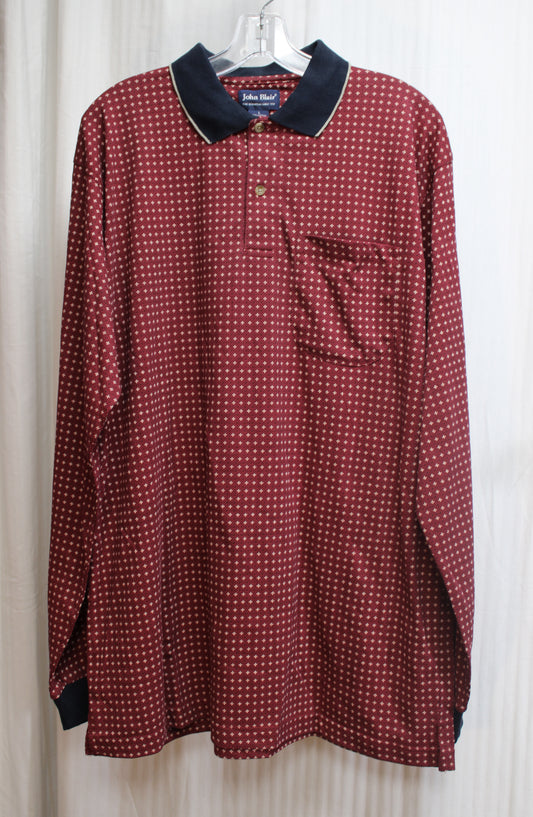 Vintage Men's - John Blair - Rust & Navy, Collared Henley Shirt - Size L