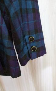 Stirling Cooper - Blue, Black & Purple Plaid, Round Neck Blazer w/ Pocket Square - Size 10