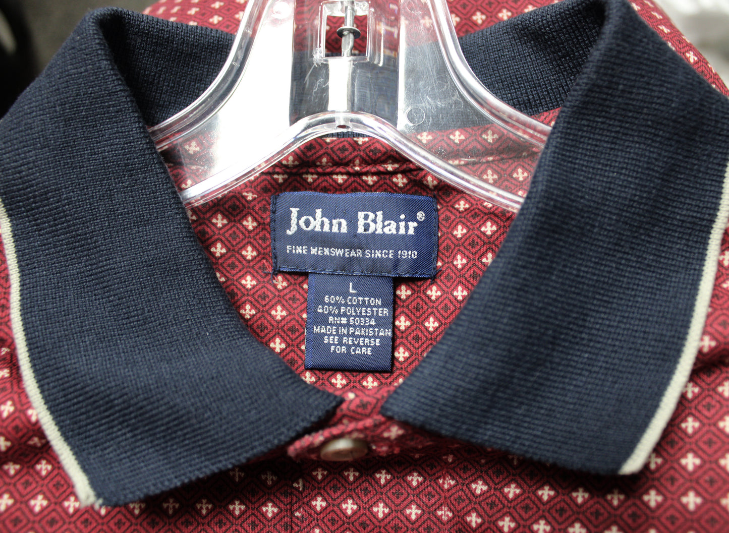 Vintage Men's - John Blair - Rust & Navy, Collared Henley Shirt - Size L