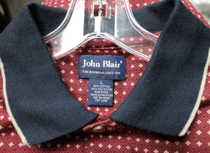 Vintage Men's - John Blair - Rust & Navy, Collared Henley Shirt - Size L