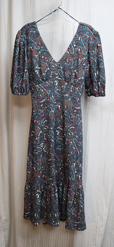 Michael, Michael Kors - Multicolor Paisley Textured, Open Back w/ Upper Tie Back Midi Dress - Size M (w/ Tags)