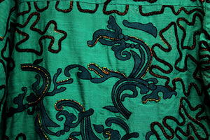 Vintage - Alex Kim - Green w/ Ribbon Applique, Beading & Embroidery, Art to Wear Button Front Jacket - Size: Petite Small