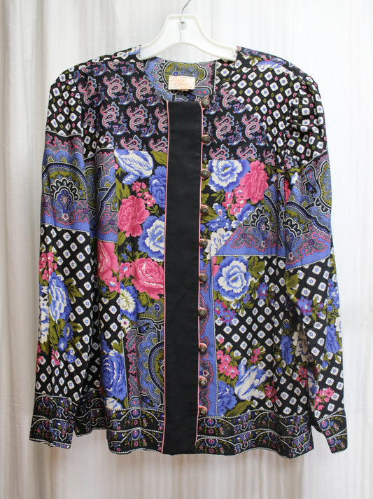 Vintage - Lady Carol of New York - Mixed Paisley Floral Print Blouse - Size 16 (Vintage See Measurements)