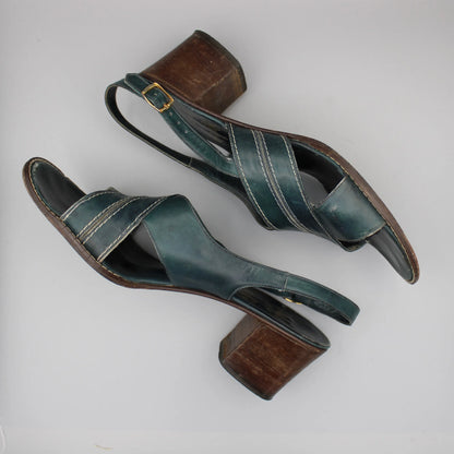 Amalfi by Rangoni - Vintage - Dark Green Puerto Sandals - No Size Mark