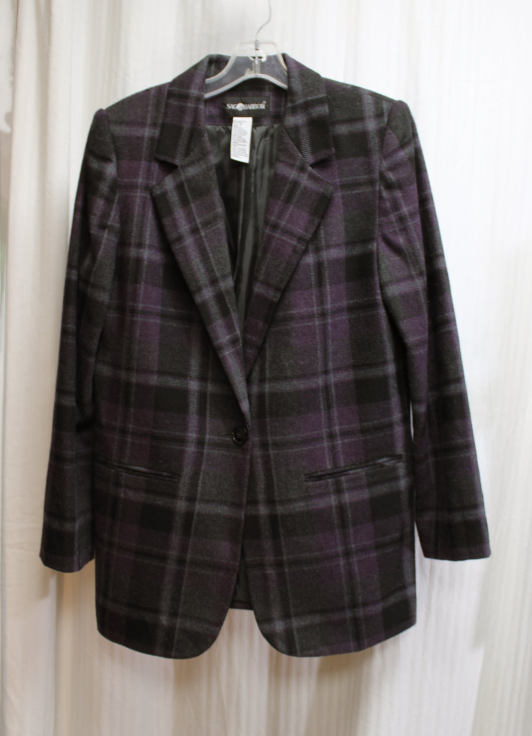 Sag Harbor - Wool Blend Purple Plaid Blazer Jacket - Size S
