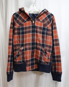 Rubbish - Wool (Recycled) Blend Plaid Hooded Zip Up Hoodie Jacket - Size XL (Runs Small, See Measurements)