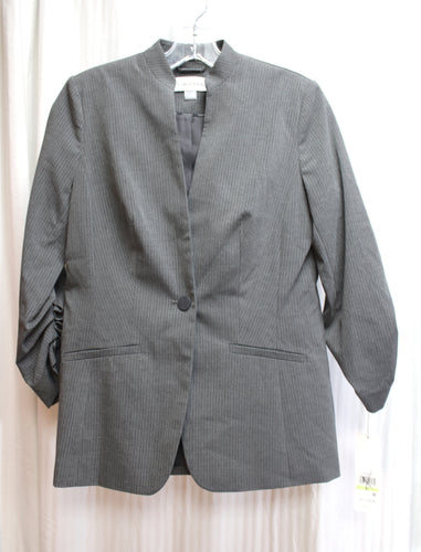 Calvin Klein - Gray Pinstripe w/ Unique Gathered Lower Sleeves, One Button Blazer - Size 4 PETITE (w/ Tags)