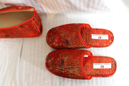 Vintage - Charles Jourdan - Red "Satin Scuff" House Shoes Size XL (11) w/ Case