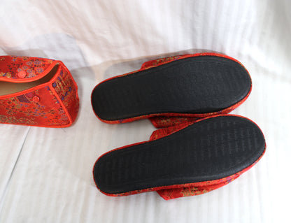 Vintage - Charles Jourdan - Red "Satin Scuff" House Shoes Size XL (11) w/ Case