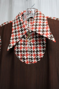 Vintage - Southampton Sportwear- Brown, Red & White Houndstooth 1/2 Zip Top - Size S