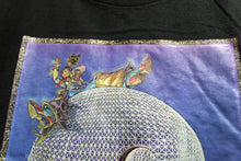 Load image into Gallery viewer, Vintage 1979 - Colossus Rides Again (Magic Mountain Amusement Park) - Black T Shirt w/ Glitter Border - Size L (See Measurements)