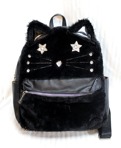 Betsey Johnson - Black Plush Cat Backpack w/ Rhinestones (See Note)