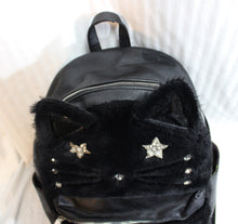 Load image into Gallery viewer, Betsey Johnson - Black Plush Cat Backpack w/ Rhinestones (See Note)