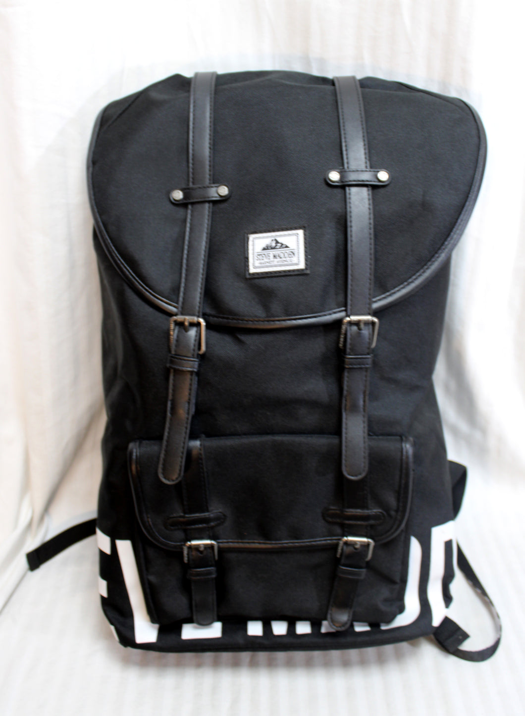 Steve Madden - Large Black Logo Utility Backpack w/ White & Black Checkerboard  Lining, Padded Shoulder Straps