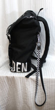 Load image into Gallery viewer, Steve Madden - Large Black Logo Utility Backpack w/ White &amp; Black Checkerboard  Lining, Padded Shoulder Straps