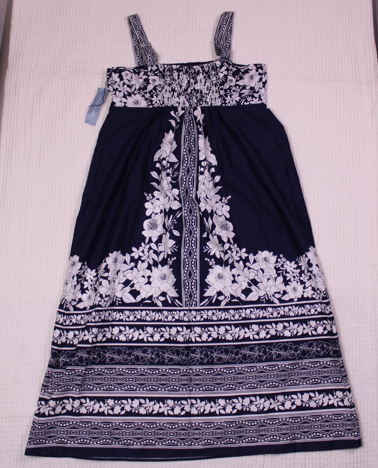 London Times - Smocked-Back Square-Neck Tiered Maxi Dress - Size 16