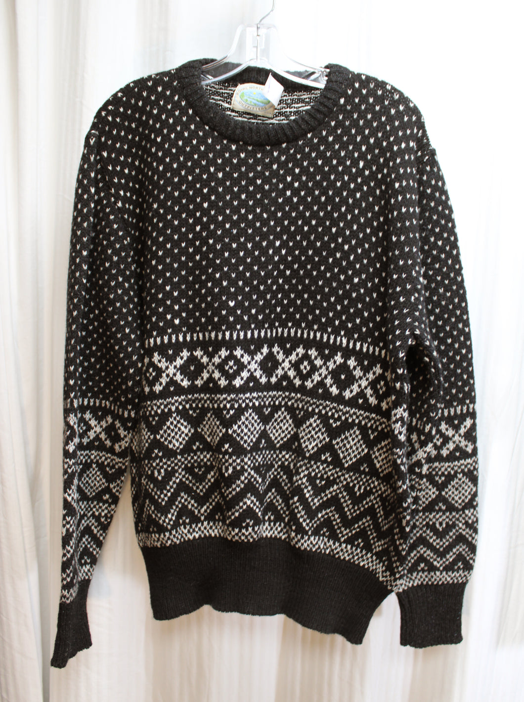 Men's Vintage - Royal North Mills Outfitters - - Black & White Fair Isle Wool Sweater - Size M