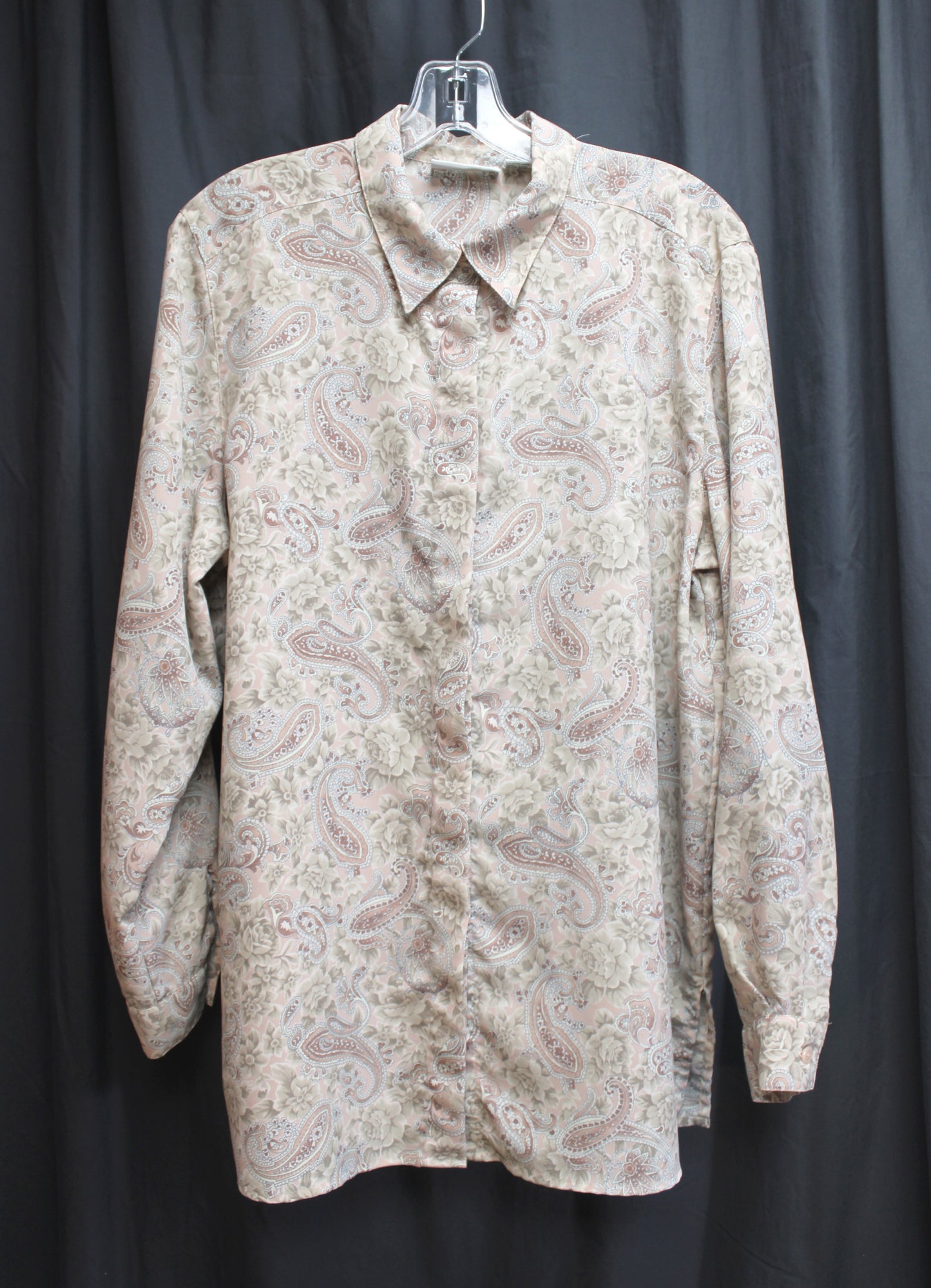 Alfred Dunner - Rose Beige Paisley & Floral Hidden Button Placket Shirt - Size 12