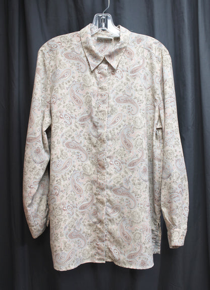 Alfred Dunner - Rose Beige Paisley & Floral Hidden Button Placket Shirt - Size 12