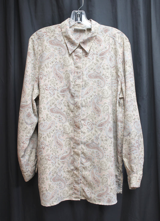 Alfred Dunner - Rose Beige Paisley & Floral Hidden Button Placket Shirt - Size 12