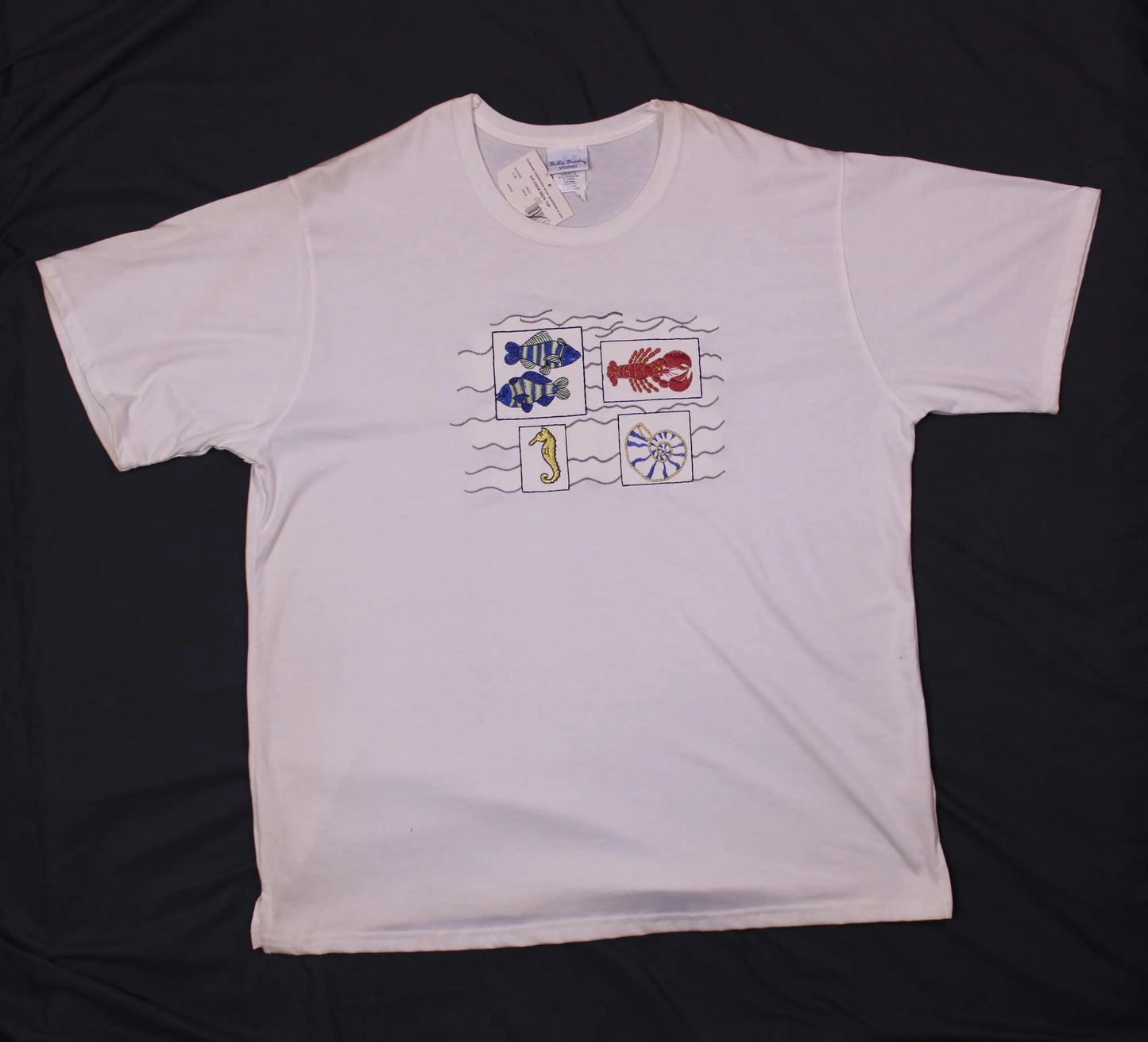Bobbie Brooks - Vintage - White Marine Life Embroidered T-Shirt - Size 22W / 24W