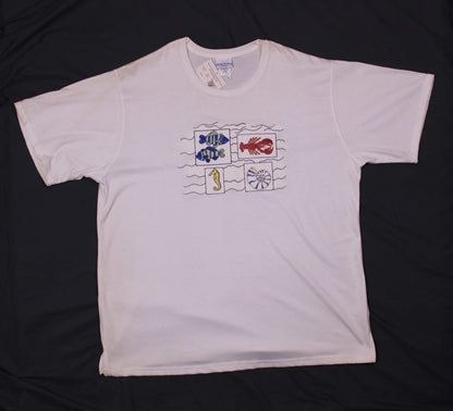 Bobbie Brooks - Vintage - White Marine Life Embroidered T-Shirt - Size 22W / 24W
