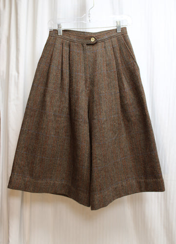 Vintage - Sportsworks- 100% Wool, Brown Herringbone Wide Leg Culottes - Size 8 *vintage sizing, see measurements 24