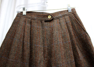 Vintage - Sportsworks- 100% Wool, Brown Herringbone Wide Leg Culottes - Size 8 *vintage sizing, see measurements 24" Waist)