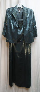 Alex Evenings - Metallic Teal 2 Piece Special Occasion Beaded Dress & Matching Jacket - Size 14 PETITE