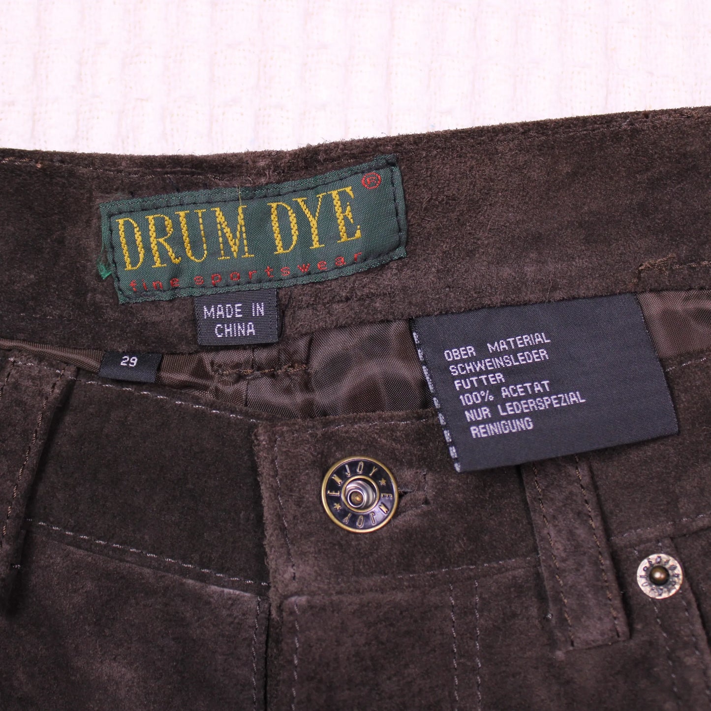 Drum Rye - Vintage - Dark Brown Suede Leather Jeans - Size 29