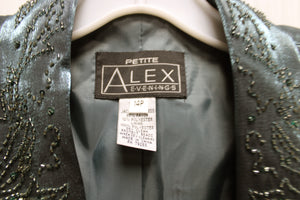 Alex Evenings - Metallic Teal 2 Piece Special Occasion Beaded Dress & Matching Jacket - Size 14 PETITE