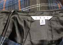 Load image into Gallery viewer, cAbi - Brown, Blue Gray &amp; Orange Wool Blend Plaid Pleated Ruffle Hem Skirt - Size 6
