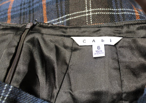 cAbi - Brown, Blue Gray & Orange Wool Blend Plaid Pleated Ruffle Hem Skirt - Size 6