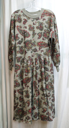 Vintage 1980's - Appel - Sweatshirt Fleece Paisley, V-Waist Dress w/ Pockets - Size M