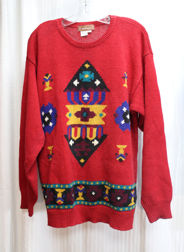 Vintage - Worthington - Oversized Red  Geometric Graphic Pullover Sweater - Size M