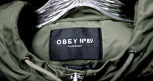 Load image into Gallery viewer, Men&#39;s - Obey no 89 - Army Green Hooded Flight/Bomber Jacket - Size S