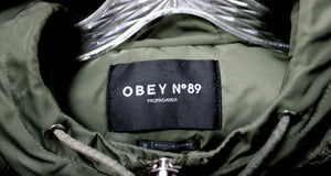 Men's - Obey no 89 - Army Green Hooded Flight/Bomber Jacket - Size S