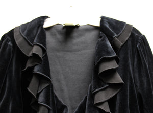 Neiman Marcus, Exclusive - Black velour Velvet V- Ruffle Neck Zip Up Jacket - Size 1X