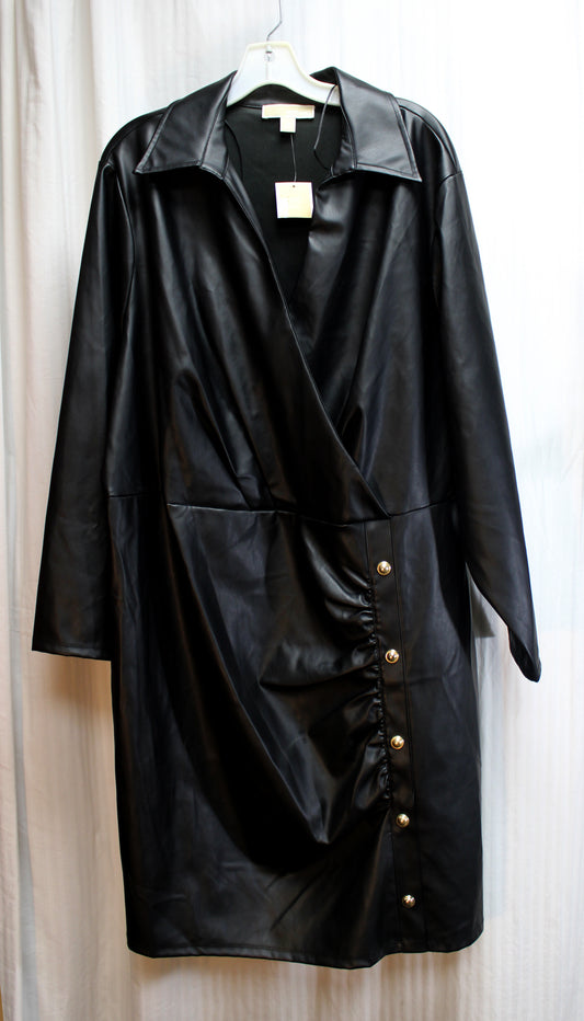 Michael, Michael Kors - Black Faux Leather Dress w/ Gold Decorative Snaps - Size 3XL (w/ Tags)